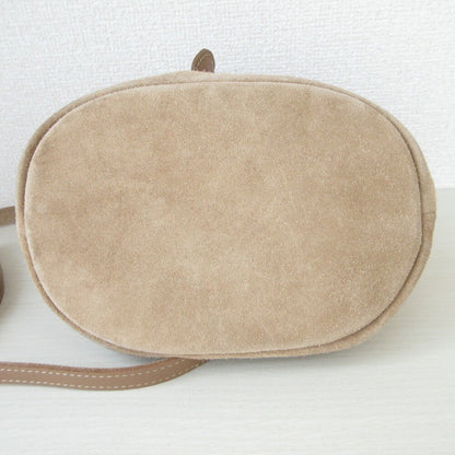 Longchamp Shoulder Bag Purse Suede Brown Beige Authentic