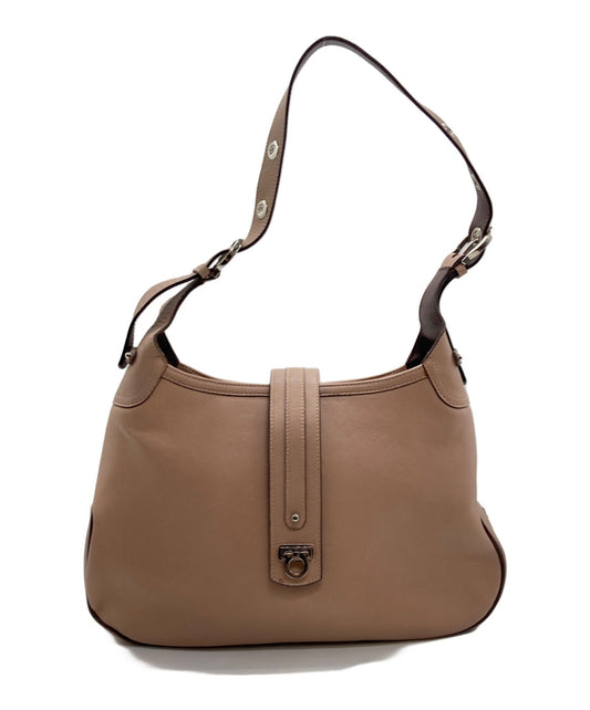 Salvatore Ferragamo Shoulder Bag Purse Gancini Beige Authentic