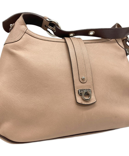 Salvatore Ferragamo Shoulder Bag Purse Gancini Beige Authentic