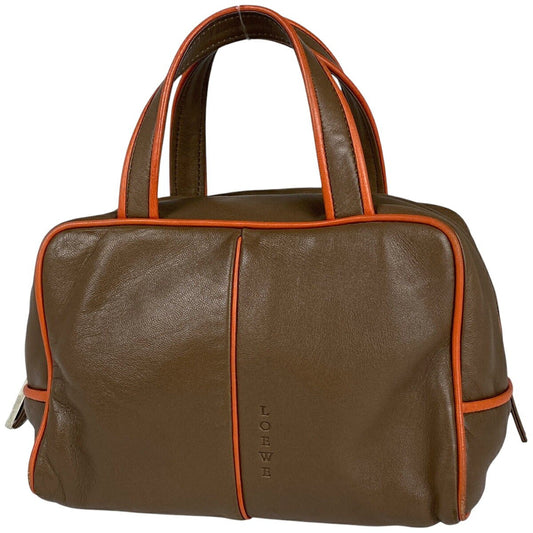 LOEWE Hand Bag Tote Purse Logo Leather Brown Authentic