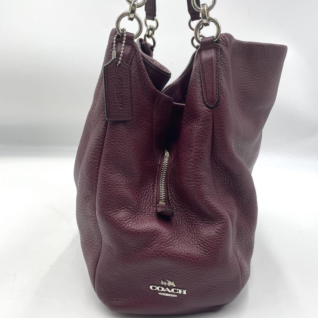COACH Shoulder Bag Purse Leather Bordeaux Authentic
