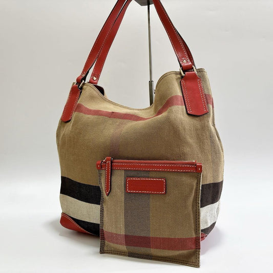 BURBERRY Shoulder Bag Purse Leather Beige Red Authentic