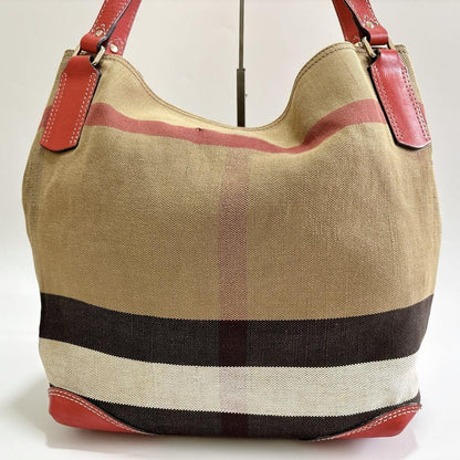 BURBERRY Shoulder Bag Purse Leather Beige Red Authentic