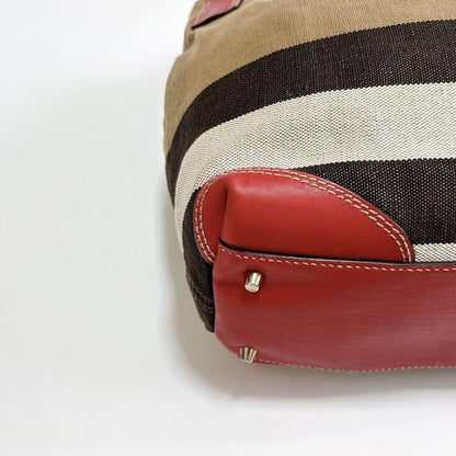 BURBERRY Shoulder Bag Purse Leather Beige Red Authentic