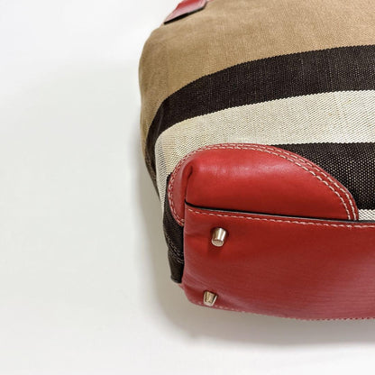 BURBERRY Shoulder Bag Purse Leather Beige Red Authentic