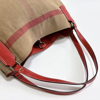 BURBERRY Shoulder Bag Purse Leather Beige Red Authentic