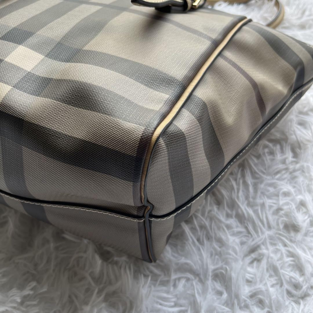 BURBERRY Hand Bag Tote Purse Nova Check PVC Leather Beige Authentic