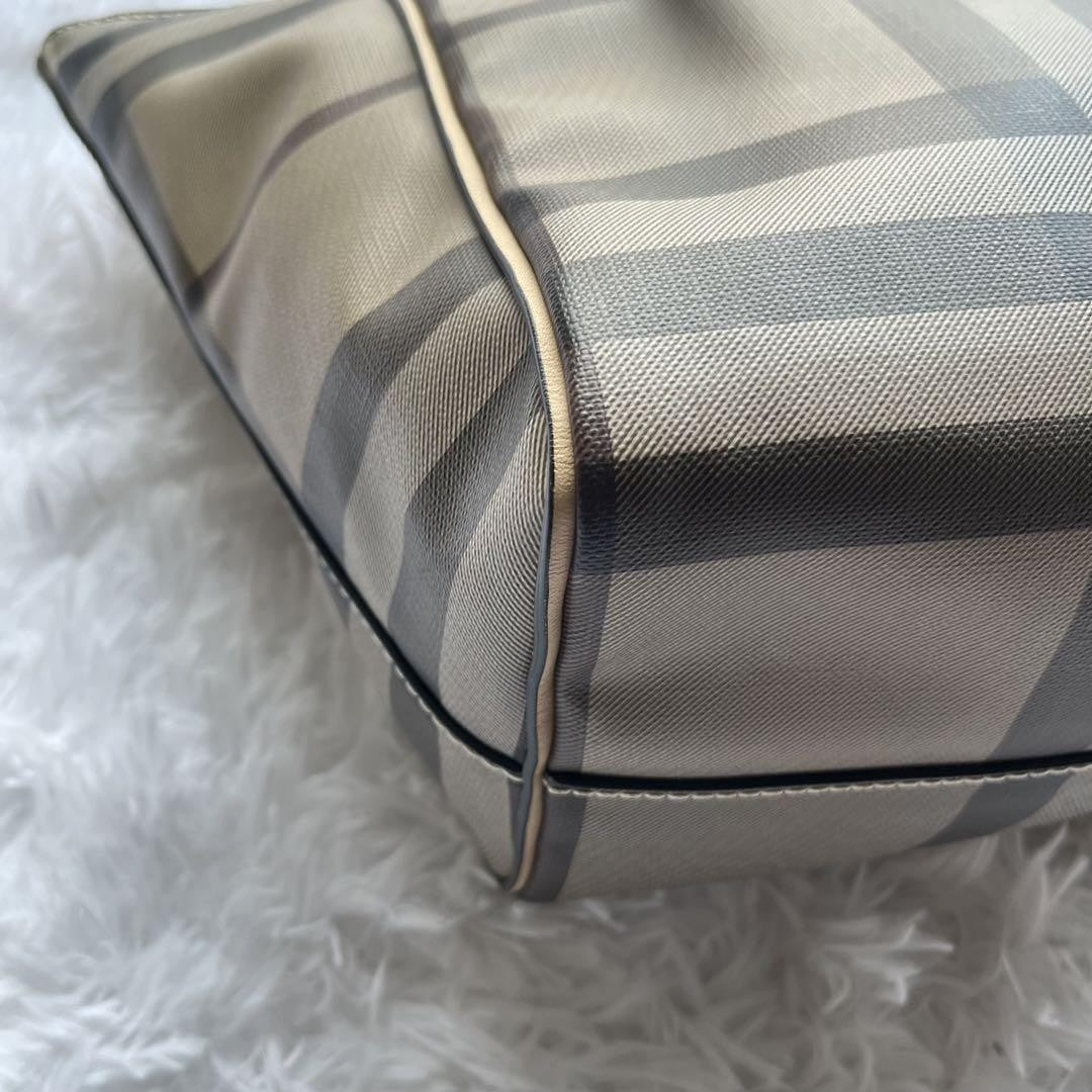 BURBERRY Hand Bag Tote Purse Nova Check PVC Leather Beige Authentic