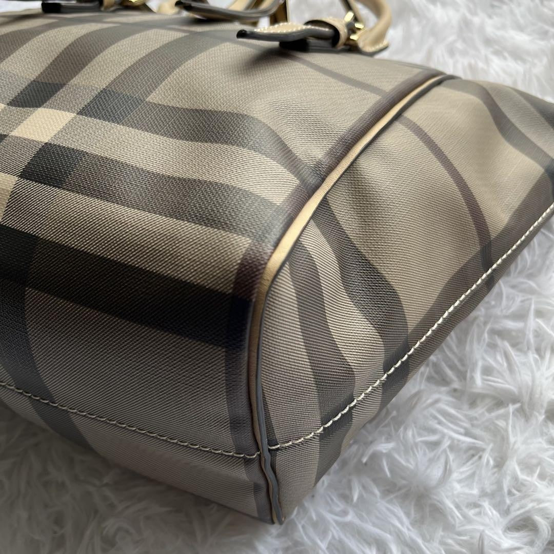 BURBERRY Hand Bag Tote Purse Nova Check PVC Leather Beige Authentic