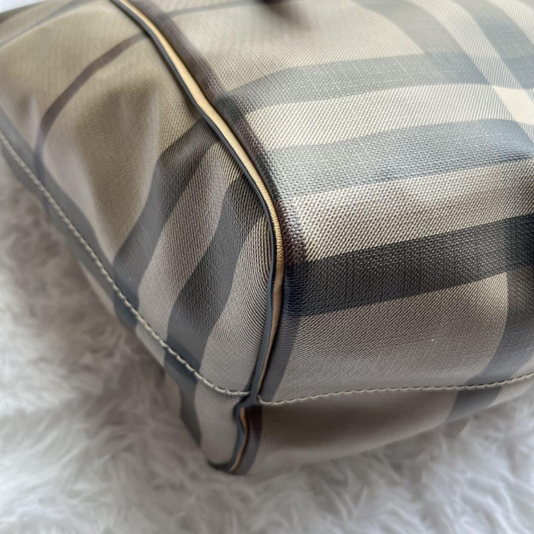 BURBERRY Hand Bag Tote Purse Nova Check PVC Leather Beige Authentic