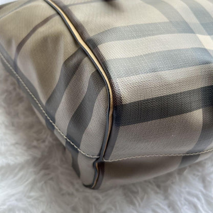 BURBERRY Hand Bag Tote Purse Nova Check PVC Leather Beige Authentic