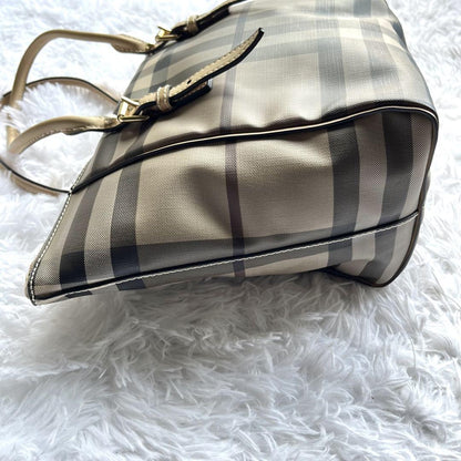 BURBERRY Hand Bag Tote Purse Nova Check PVC Leather Beige Authentic