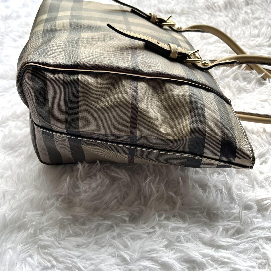 BURBERRY Hand Bag Tote Purse Nova Check PVC Leather Beige Authentic