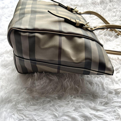BURBERRY Hand Bag Tote Purse Nova Check PVC Leather Beige Authentic