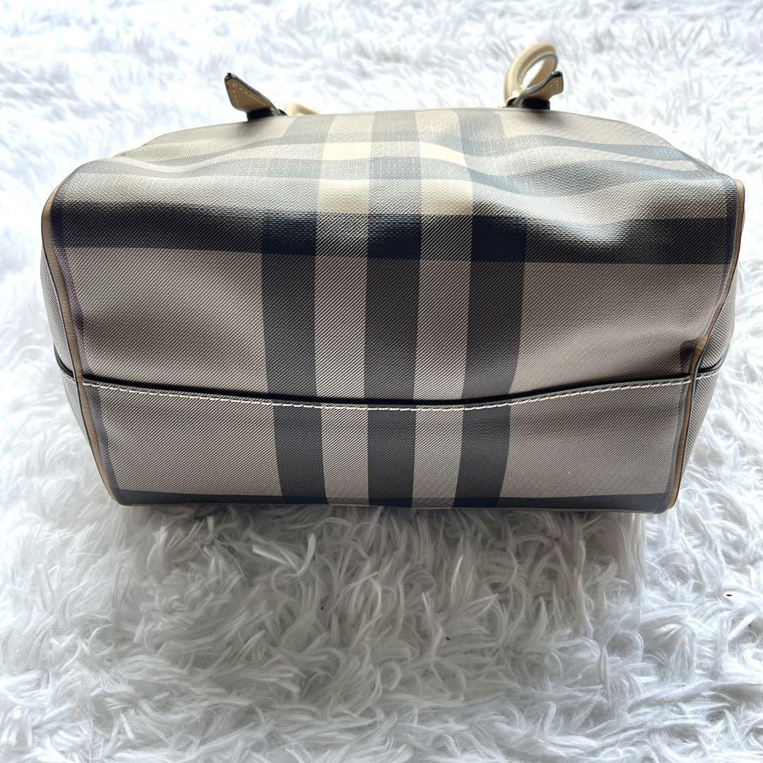 BURBERRY Hand Bag Tote Purse Nova Check PVC Leather Beige Authentic