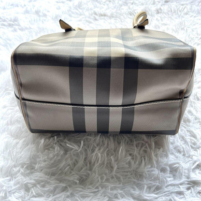 BURBERRY Hand Bag Tote Purse Nova Check PVC Leather Beige Authentic