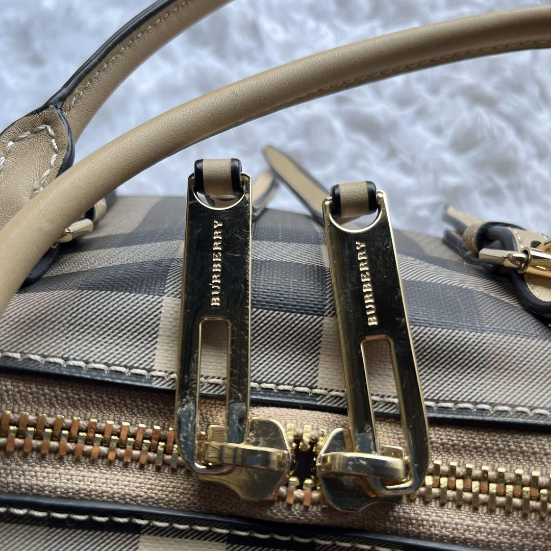 BURBERRY Hand Bag Tote Purse Nova Check PVC Leather Beige Authentic