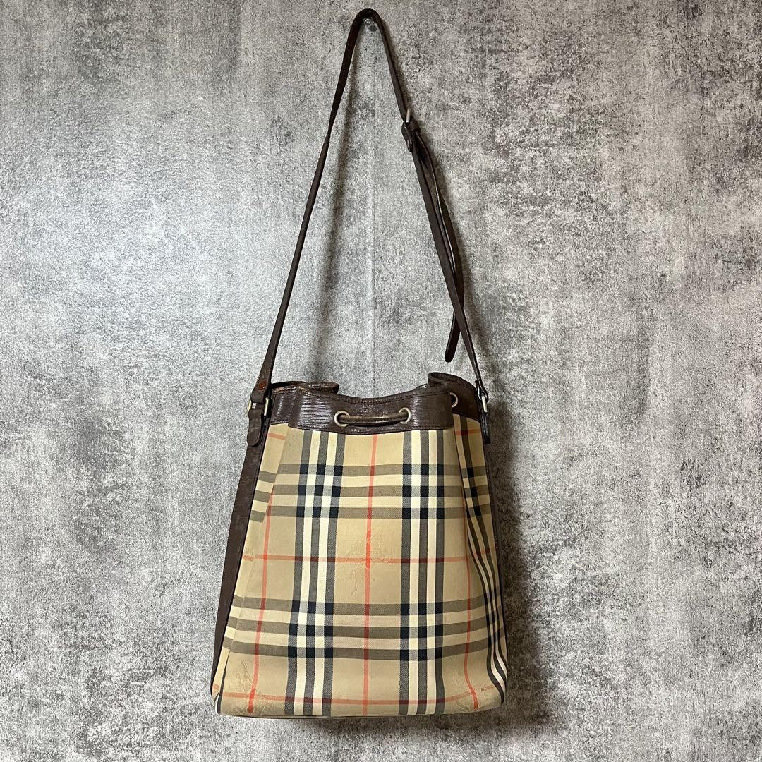 BURBERRY Shoulder Bag Purse Nova Check Beige Brown Authentic
