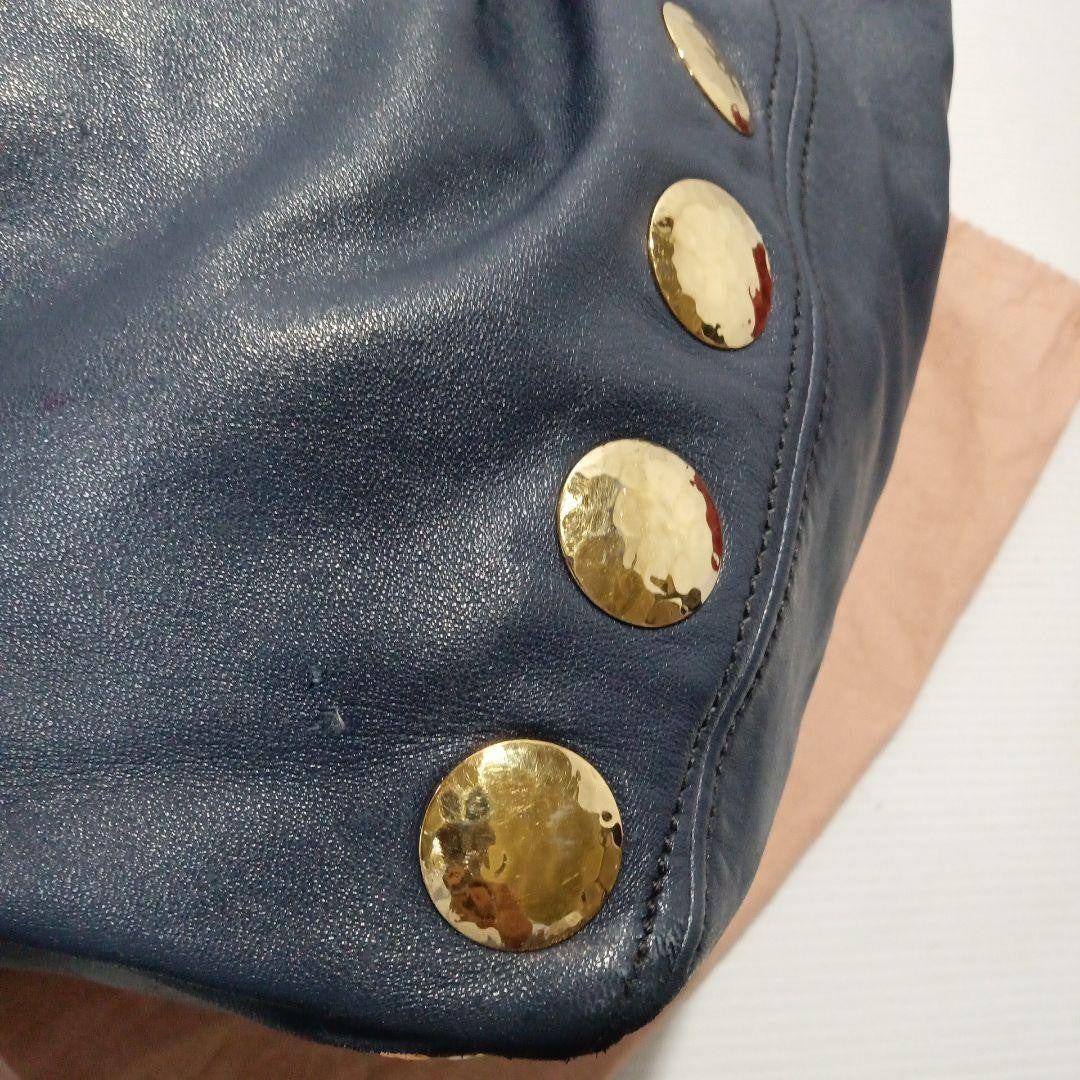 MIU MIU Hand Shoulder Bag Tote Purse 2way Logo Navy Gold Authentic