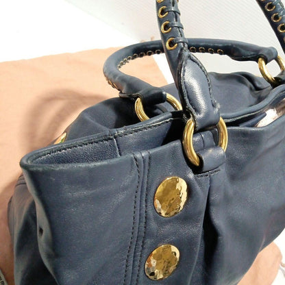 MIU MIU Hand Shoulder Bag Tote Purse 2way Logo Navy Gold Authentic