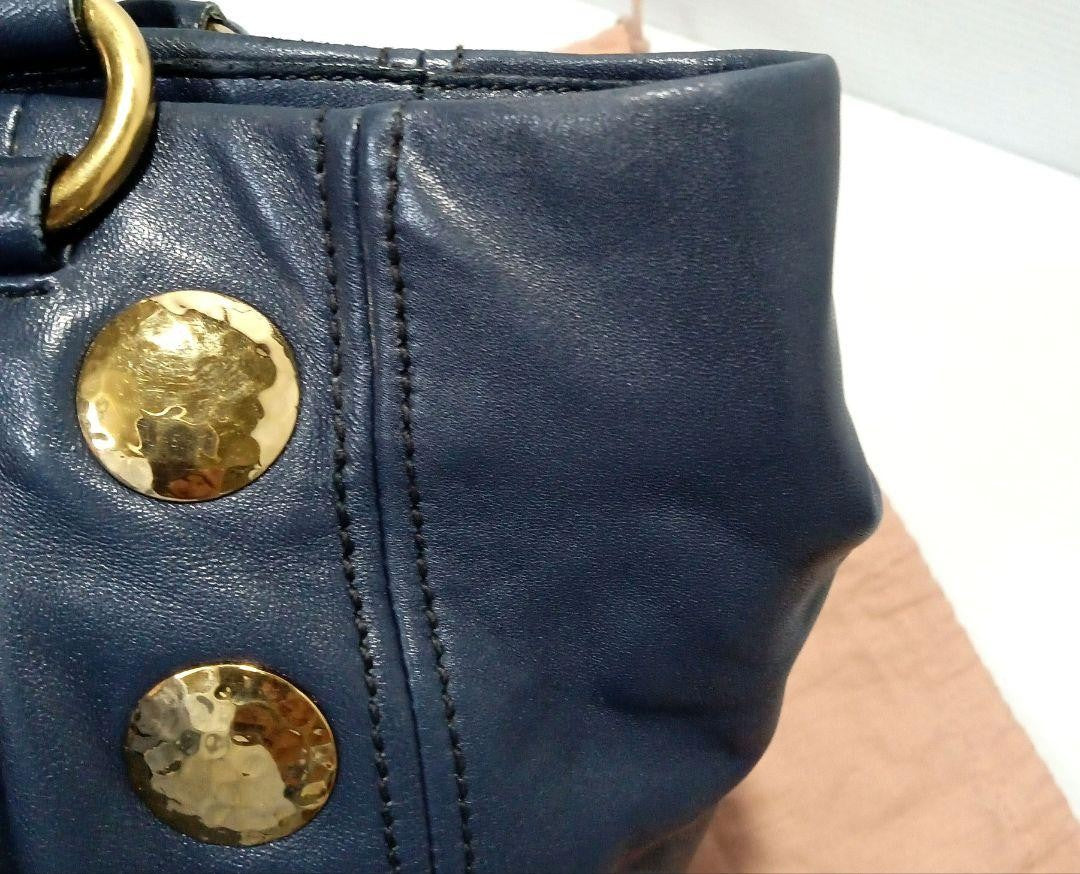 MIU MIU Hand Shoulder Bag Tote Purse 2way Logo Navy Gold Authentic