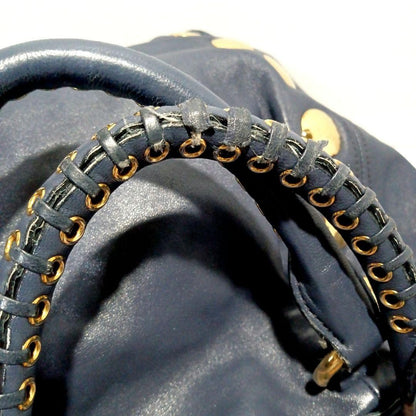 MIU MIU Hand Shoulder Bag Tote Purse 2way Logo Navy Gold Authentic