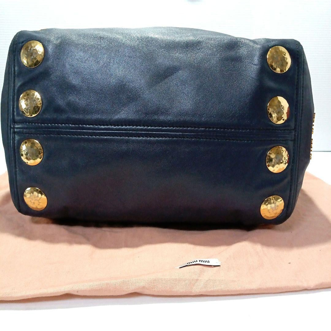 MIU MIU Hand Shoulder Bag Tote Purse 2way Logo Navy Gold Authentic