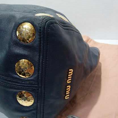 MIU MIU Hand Shoulder Bag Tote Purse 2way Logo Navy Gold Authentic