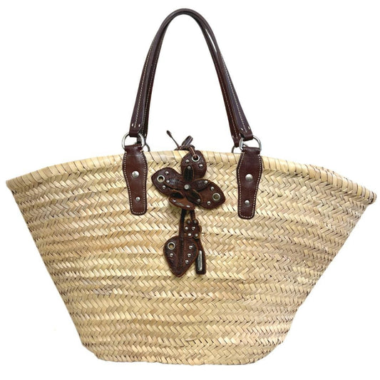 MIU MIU Hand Bag Tote Purse Basket Bag Raffia Leather Beige Brown Authentic