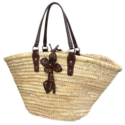 MIU MIU Hand Bag Tote Purse Basket Bag Raffia Leather Beige Brown Authentic