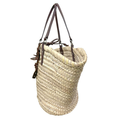 MIU MIU Hand Bag Tote Purse Basket Bag Raffia Leather Beige Brown Authentic