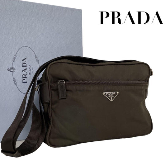 PRADA Shoulder Camera Bag Purse Logo Nylon Khaki Authentic