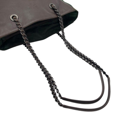 PRADA Hand Bag Tote Purse Chain Leather Khaki Brown Authentic