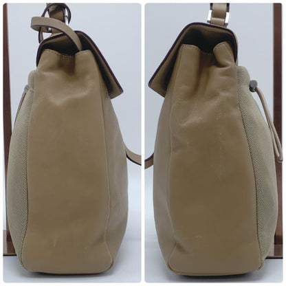 PRADA Hand Bag Tote Purse Nylon Leather Canvas Beige Authentic