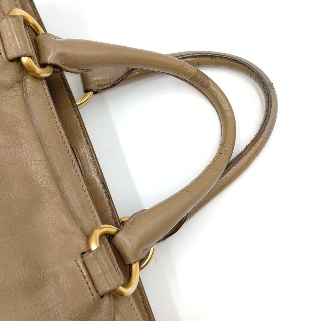 PRADA Hand Bag Tote Purse Leather Mocha Beige Authentic