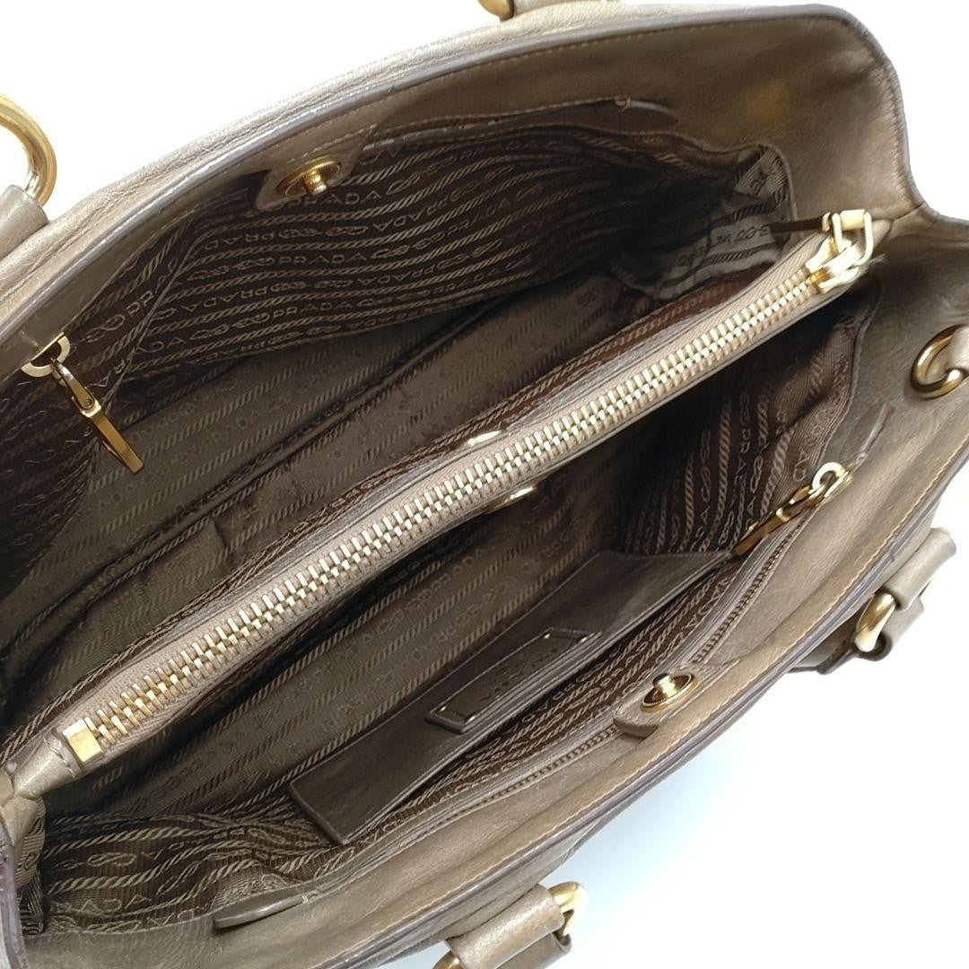 PRADA Hand Bag Tote Purse Leather Mocha Beige Authentic