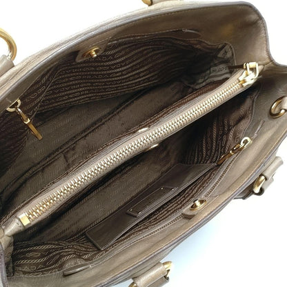 PRADA Hand Bag Tote Purse Leather Mocha Beige Authentic