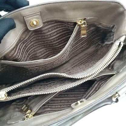 PRADA Hand Bag Tote Purse Leather Mocha Beige Authentic
