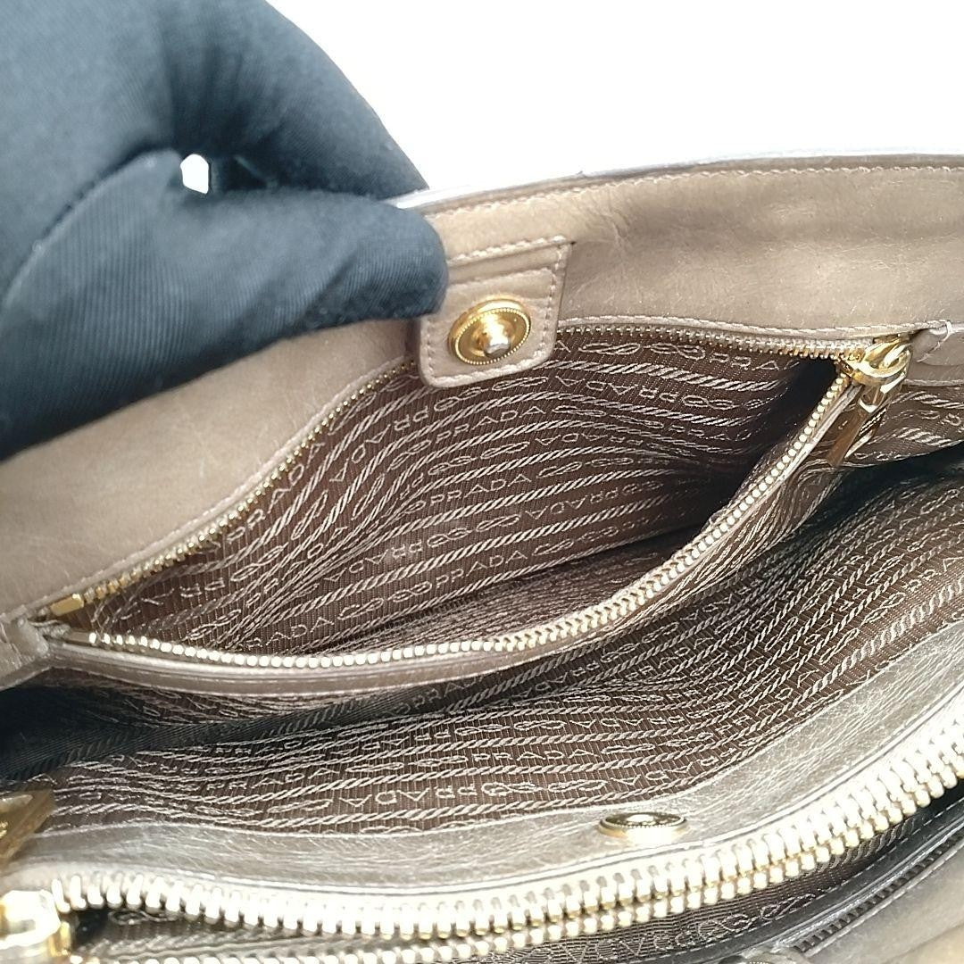 PRADA Hand Bag Tote Purse Leather Mocha Beige Authentic