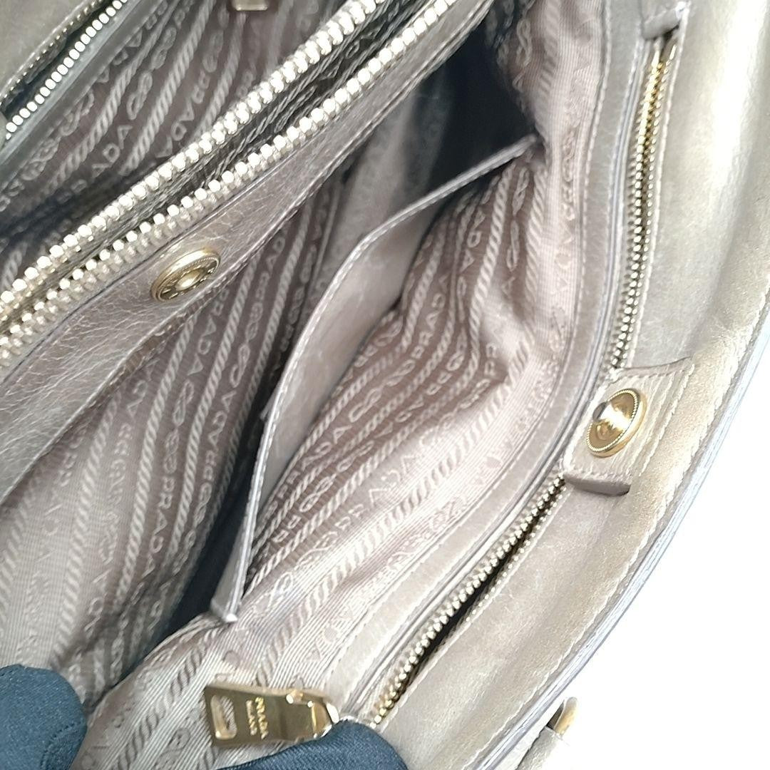 PRADA Hand Bag Tote Purse Leather Mocha Beige Authentic