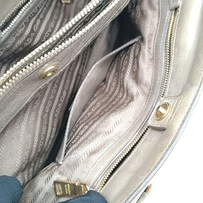 PRADA Hand Bag Tote Purse Leather Mocha Beige Authentic