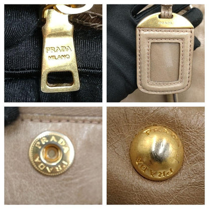 PRADA Hand Bag Tote Purse Leather Mocha Beige Authentic