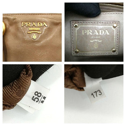 PRADA Hand Bag Tote Purse Leather Mocha Beige Authentic