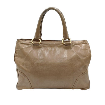 PRADA Hand Bag Tote Purse Leather Mocha Beige Authentic