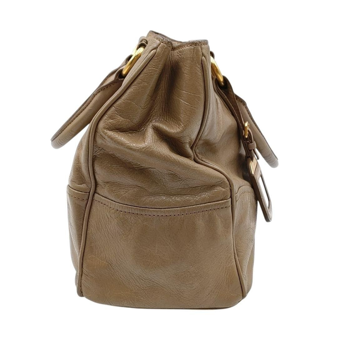 PRADA Hand Bag Tote Purse Leather Mocha Beige Authentic