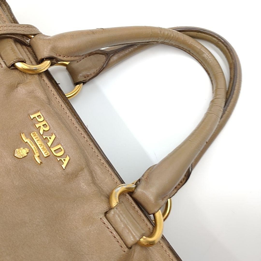 PRADA Hand Bag Tote Purse Leather Mocha Beige Authentic