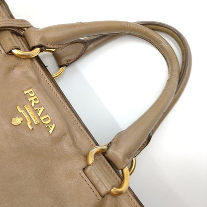 PRADA Hand Bag Tote Purse Leather Mocha Beige Authentic
