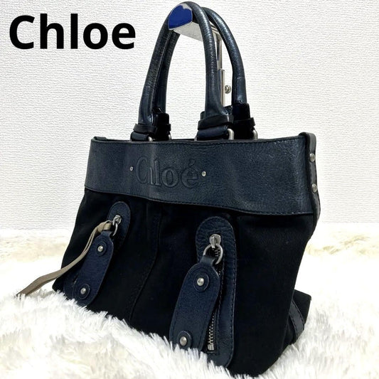 Chloe Hand Bag Tote Purse Logo Navy Authentic