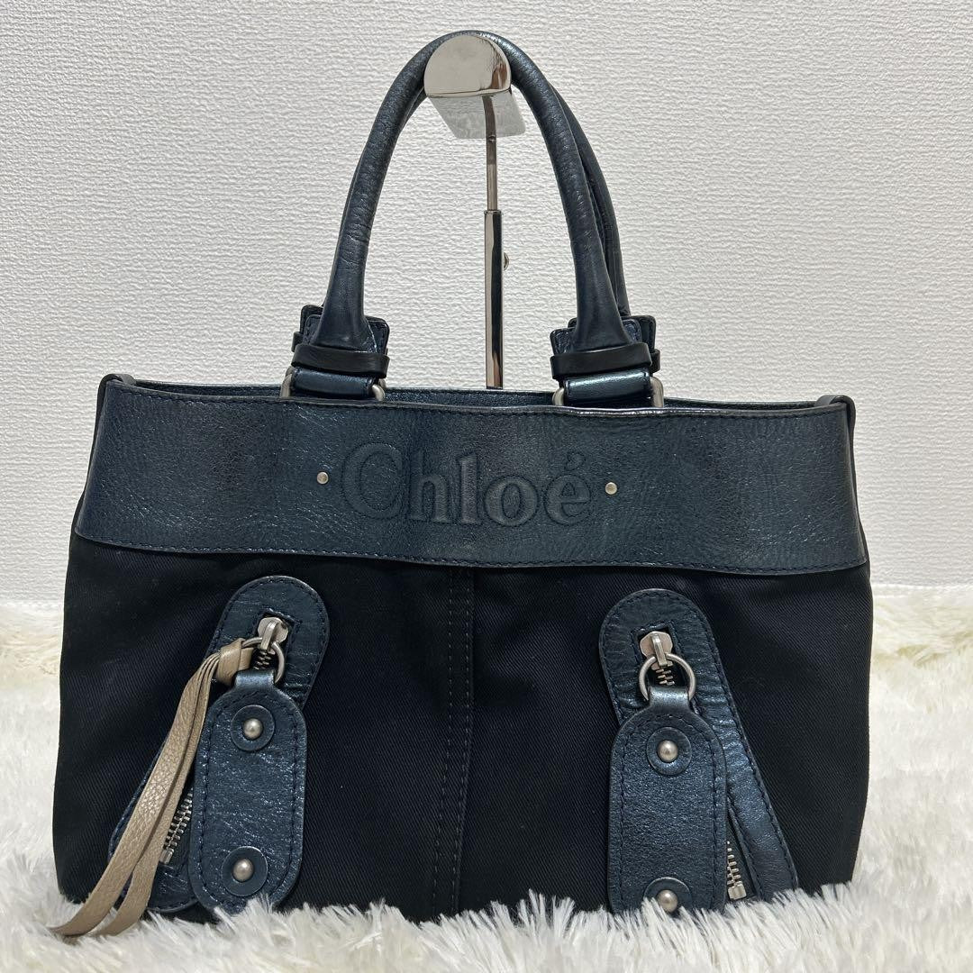 Chloe Hand Bag Tote Purse Logo Navy Authentic