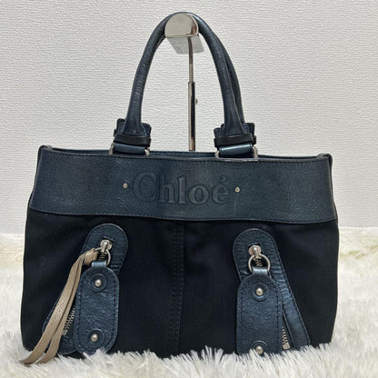 Chloe Hand Bag Tote Purse Logo Navy Authentic